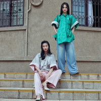 密扇狸尨梦华录系列2024夏季新款粉色绿色灰色新中式复古旗袍上衣