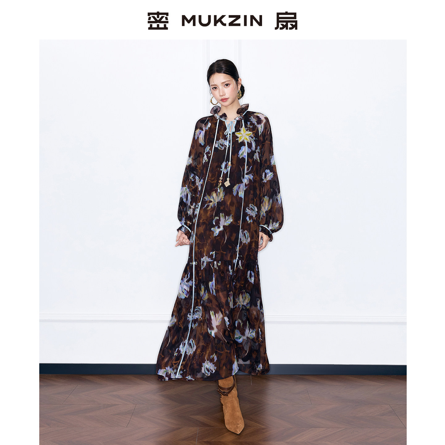 密扇2026春季新款「雁回长安」新中式刺绣木耳领喇叭袖显瘦连衣裙,女装/女士精品,连衣裙,淘宝优惠券,粉丝福利购,淘宝优惠卷