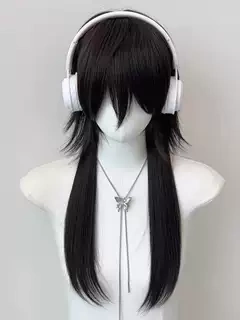 Toy Store High-Quality Jellyfish Mullet Head Black Tea Color Wig Two-Dimensional Cosplay Extended Hair Wolf Tail Full Head Wig
