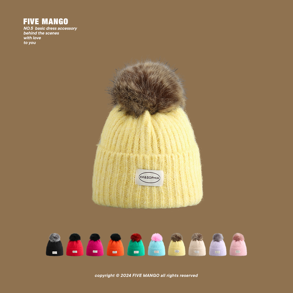 糖果色针织毛线帽韩版字母贴标时尚情侣休闲百搭加厚大头围包头帽