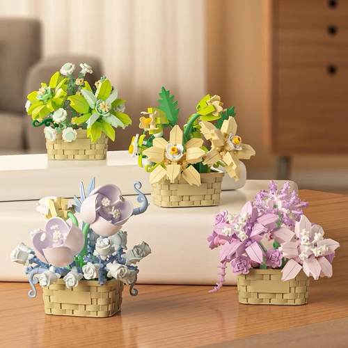 玫瑰向日葵积木花男女孩子永生花生日礼物玩具多肉拼装适用乐高