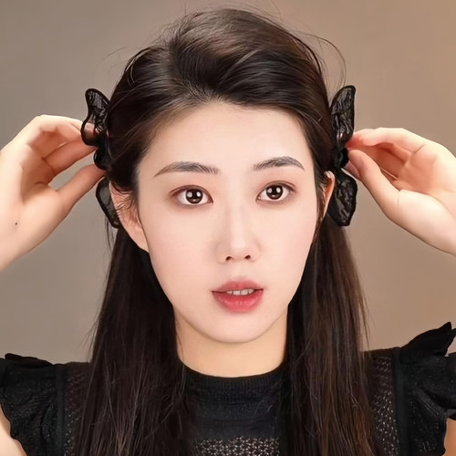 韩系黑色蕾丝蝴蝶结精灵耳发夹