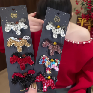 新年轻奢满钻红色小马发夹侧边夹发饰2026新款马年夹子发卡头饰女