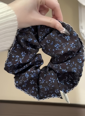 复古咖蓝色碎花大肠发圈女高级感丸子头发绳2026新款马尾扎头头绳