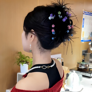 满天星花朵羽毛抓夹头饰女2025新款高级感后脑勺头发鲨鱼夹子发夹