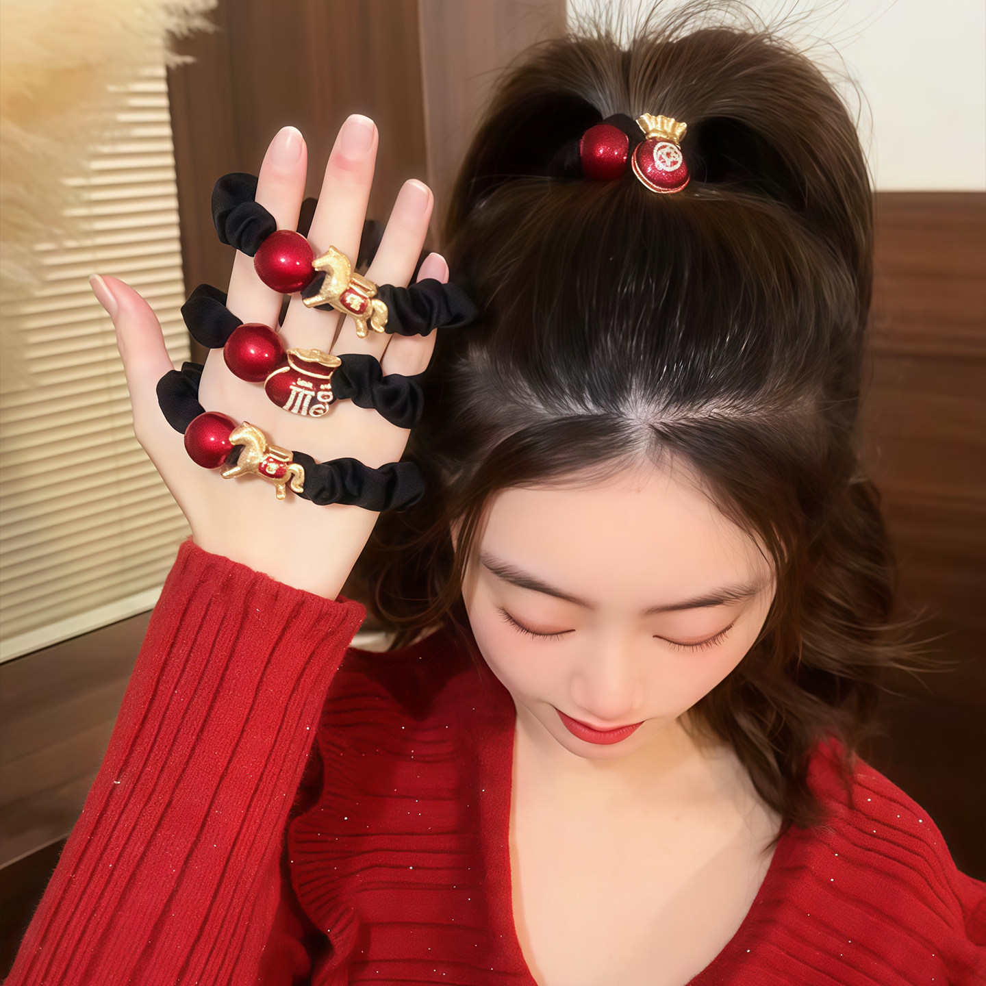 新年红色小马大肠发圈头饰配饰本命年过年扎头发高马尾皮筋发绳女,饰品/流行首饰/时尚饰品新,发饰,淘宝优惠券,粉丝福利购,淘宝优惠卷