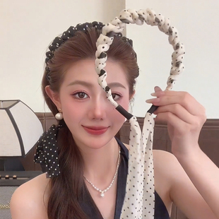 适合夏天的波点飘带发箍女款2025新款高级感高颅顶头箍发卡头饰