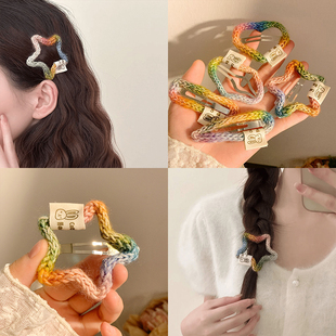 秋冬新款 多巴胺刘海毛线发夹头饰bb夹子少女前额侧边星星边夹发饰