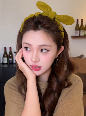 乖甜萌兔耳朵丝绒蝴蝶结发箍女款2025新款秋冬高颅顶头箍发卡头饰