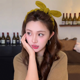 乖甜萌兔耳朵丝绒蝴蝶结发箍女款 秋冬高颅顶头箍发卡头饰 2025新款