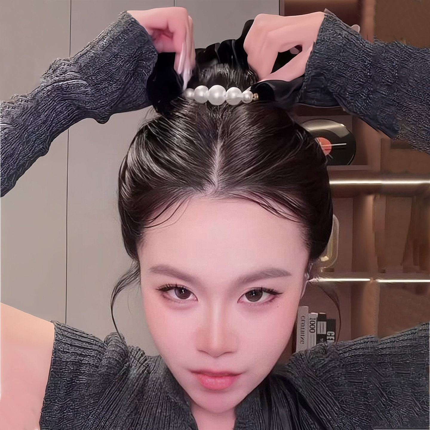 韩系高级感缎面珠珠大肠发圈头绳图片