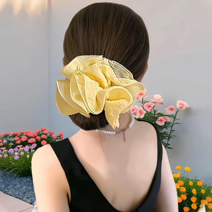 夏天明媚柠檬黄色超大泡泡网纱大肠发圈韩系丸子头扎头发头绳女