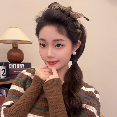 秋冬美拉德色系蝴蝶结毛绒发箍女