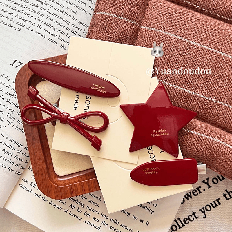 秋冬安可拉红色发夹刘海夹