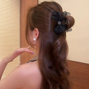 中号黑色蝴蝶结高级感头发抓夹2025新款后脑勺马尾半扎发夹头饰女