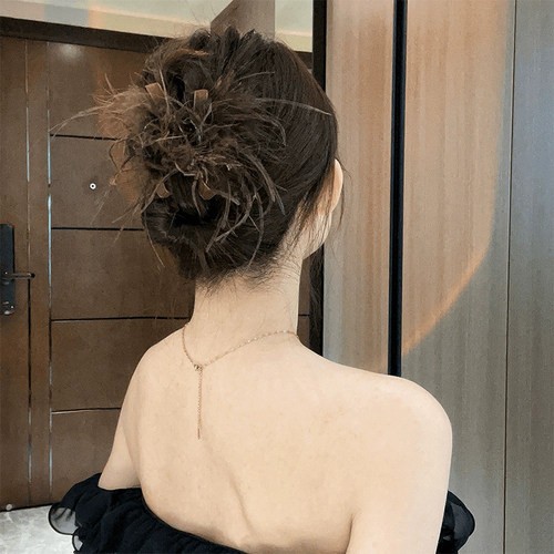 秋冬咖色羽毛抓夹毛毛发夹