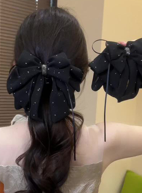 星空满天星碎钻黑色蝴蝶结半扎发抓夹2025新款高级感高马尾发夹女
