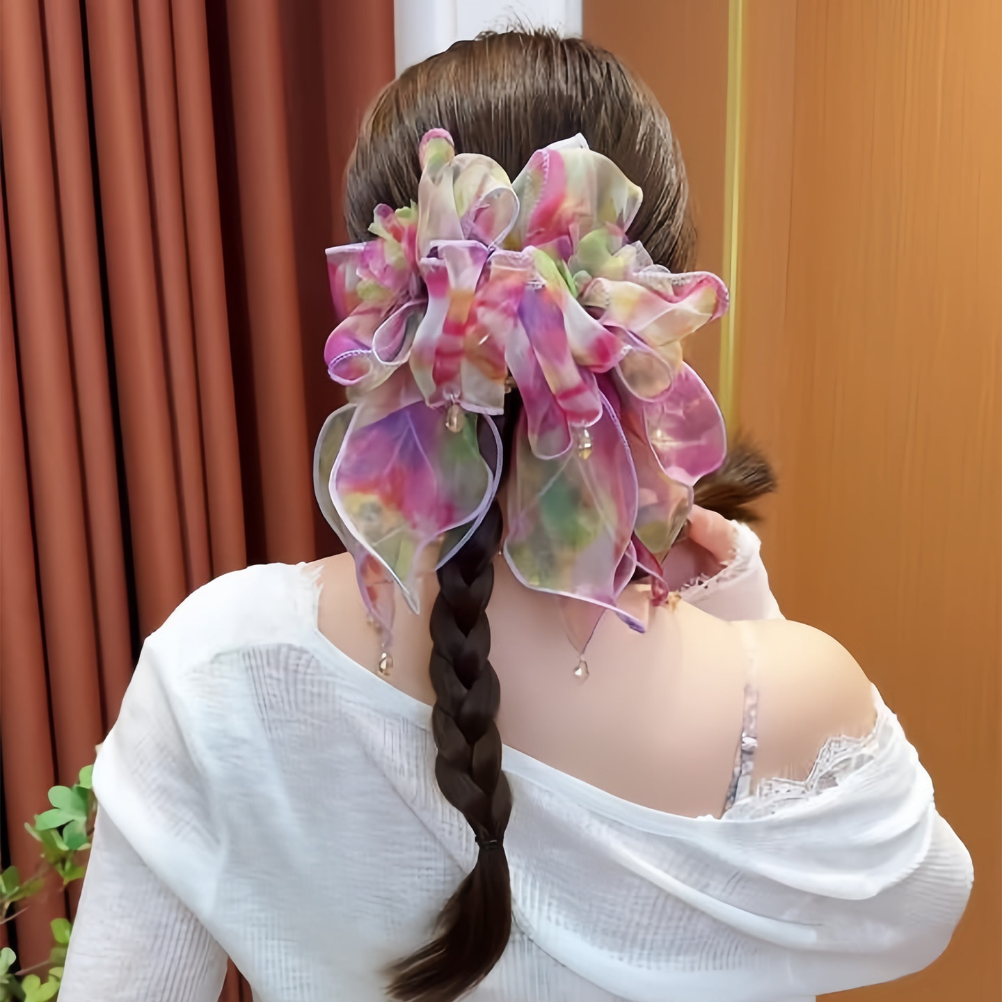 早春碎花蝴蝶结马尾麻花辫抓夹女2026新款后脑勺头发夹子头饰发夹