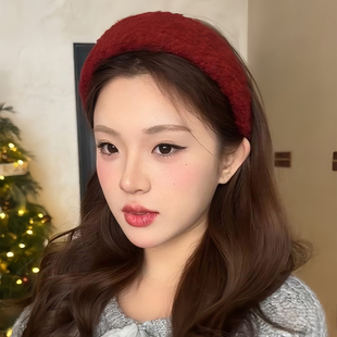 秋冬新年红色毛绒宽边发箍头饰女款2025新款高颅顶头箍压发卡发饰