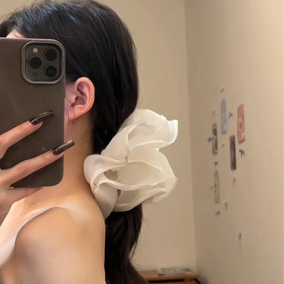 韩系慵懒风超大褶皱网纱大肠发圈