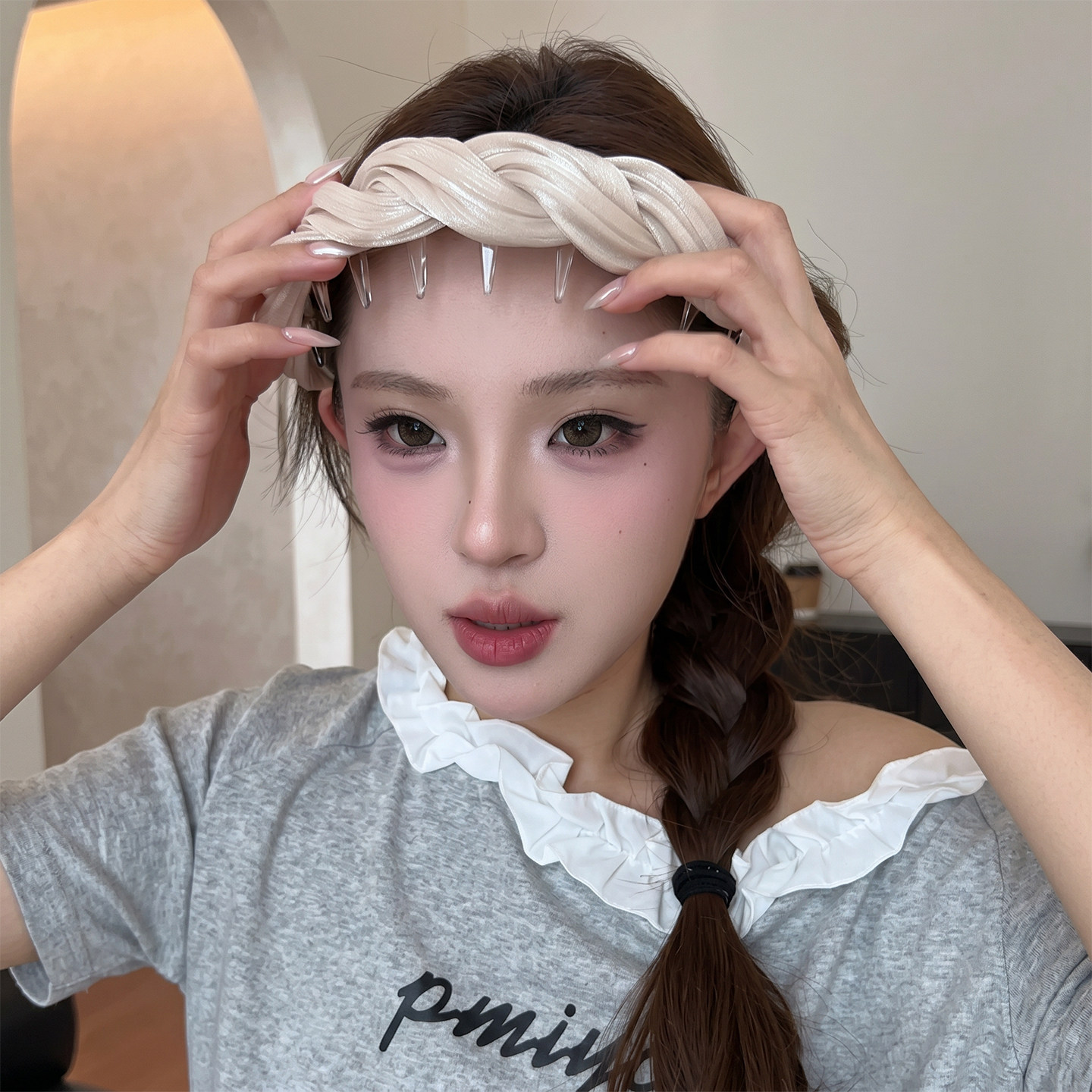 灰调烟紫韩系巨好看的甜美发箍图片