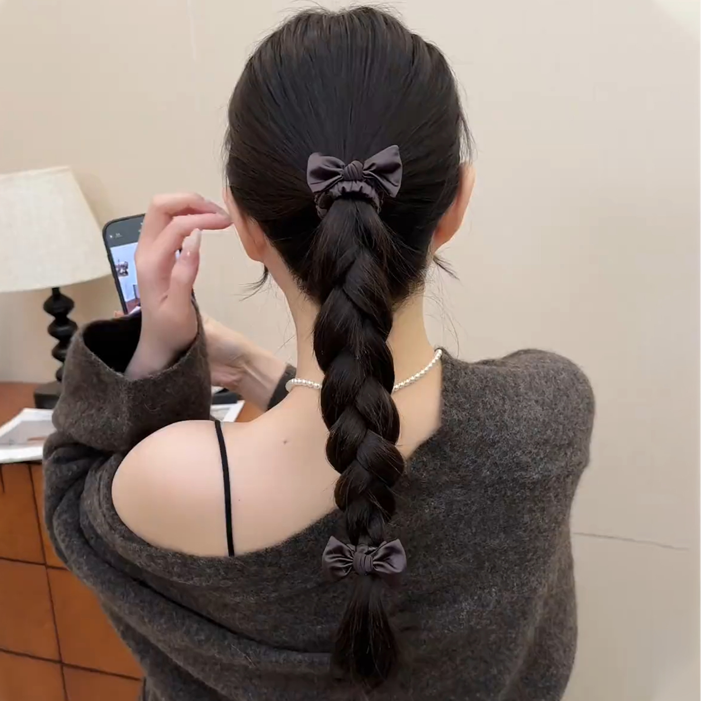 秋冬麻花辫马尾扎头蝴蝶结小肠发圈发绳头饰女高弹力耐用大肠头绳