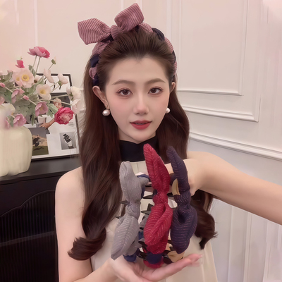 立体条纹拼色蝴蝶结发箍头饰