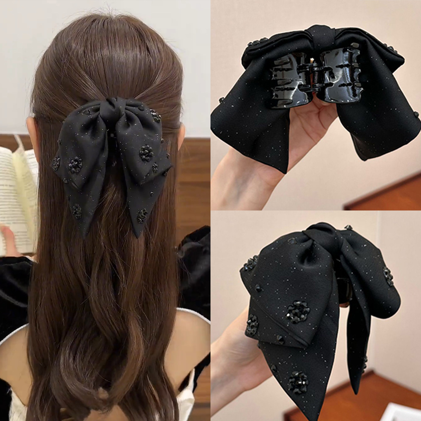 黑色高端蝴蝶结半扎发抓夹头饰女士高级感2026新款后脑勺头发发夹