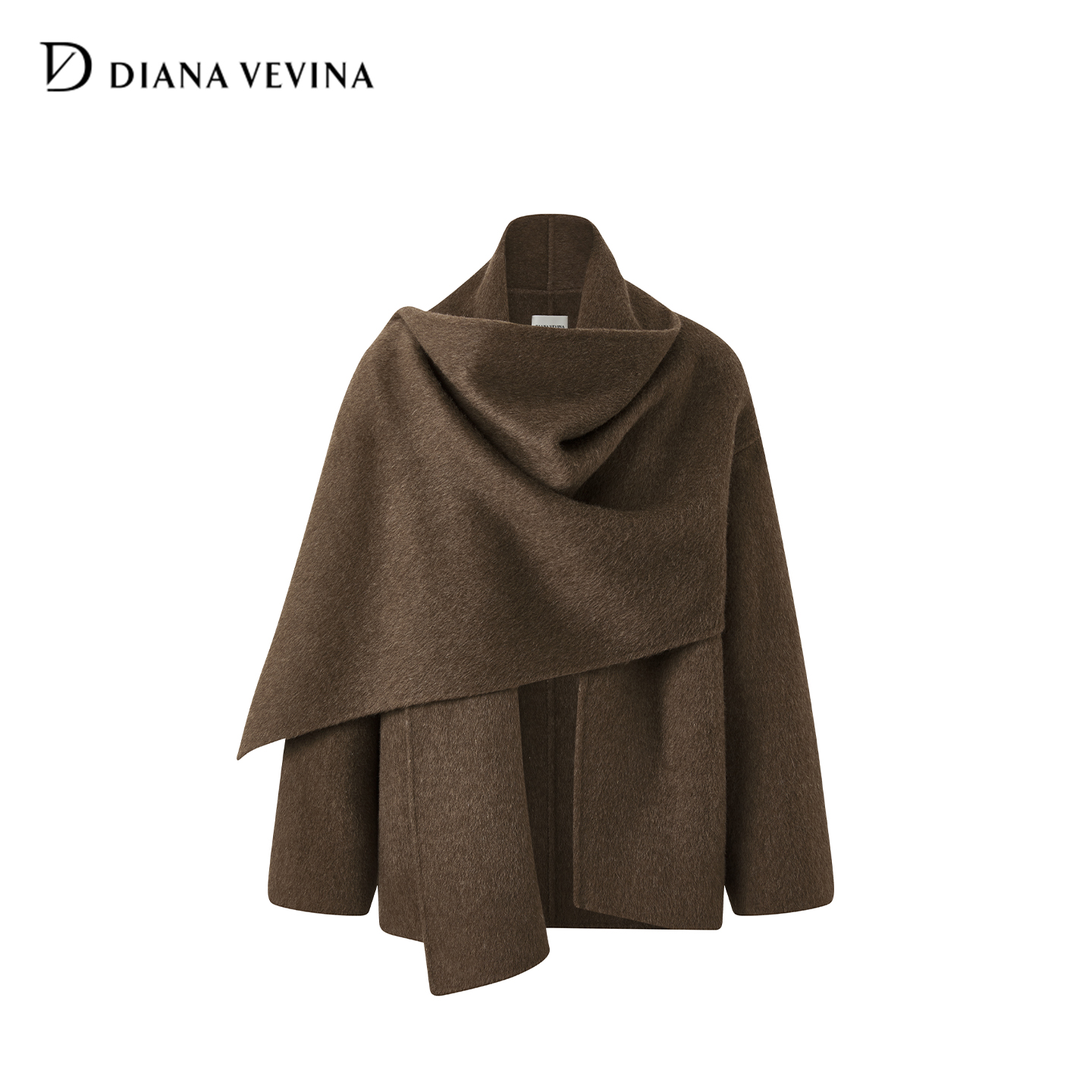 DIANAVEVINA围巾披肩斗篷毛呢外套女中长款气质大衣