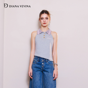短袖 空气层POLO领上衣慵懒感秋新款 VEVINA字母绣花无袖 DIANA