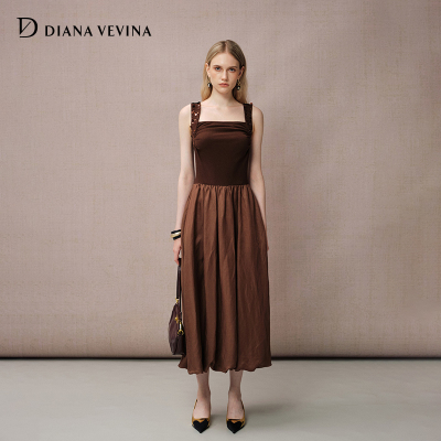 【颖儿同款】DIANAVEVINA夏季新款连衣裙女收腰显瘦吊带长裙