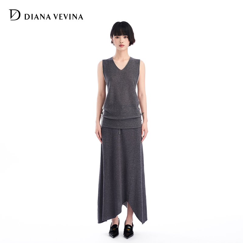 DIANAVEVINA2025夏季新款时尚套装女针织无袖v领背心系带半裙