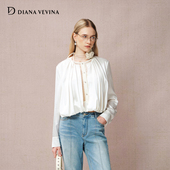 玫瑰细带雪纺衫 DIANA 新款 醋酸蕾丝拼接假两件衬衫 VEVINA 秋季