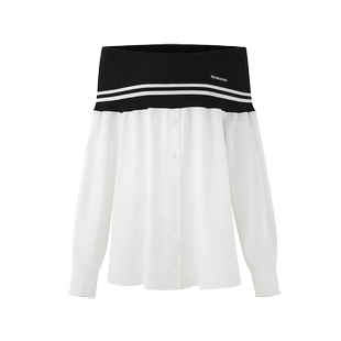 【徐紫茵 阿娇同款】DIANA VEVINA 新款针织拼接一字领衬衫裙