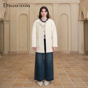 DIANAVEVINA2025冬新款 简约收腰双面毛呢大衣宽松百搭浴袍女外套