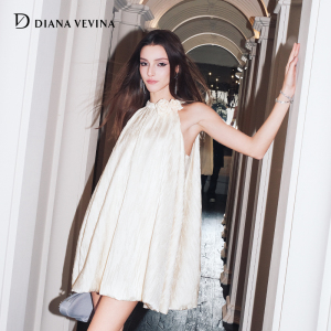 【张艺上肖燕同款】DIANA VEVINA夏季提花立体花朵挂脖礼服连衣裙
