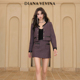 毛呢外套上衣包臀短裙女秋酒红色套装 DIANA VEVINA格纹短款 23AW
