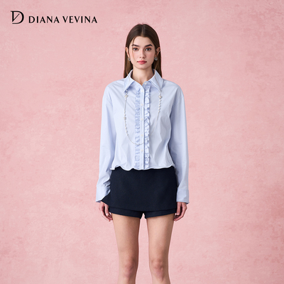 【袁姗姗 张慧雯 沈羽洁同款】DIANA VEVINA木耳边长袖气质衬衫