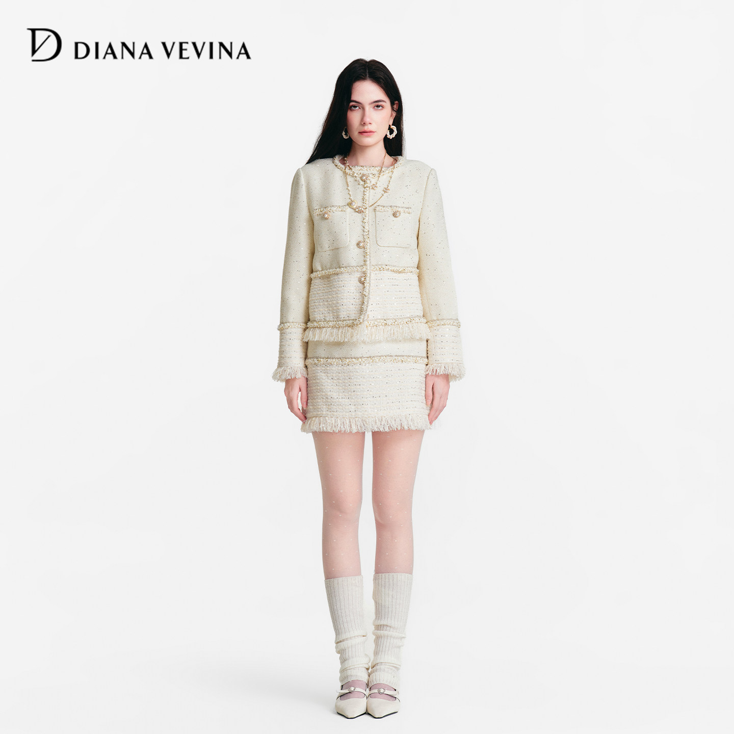 DIANAVEVINA2026春季新款小香风粗花呢毛边外套背心连衣裙女套装,女装/女士精品,时尚套装,淘宝优惠券,粉丝福利购,淘宝优惠卷