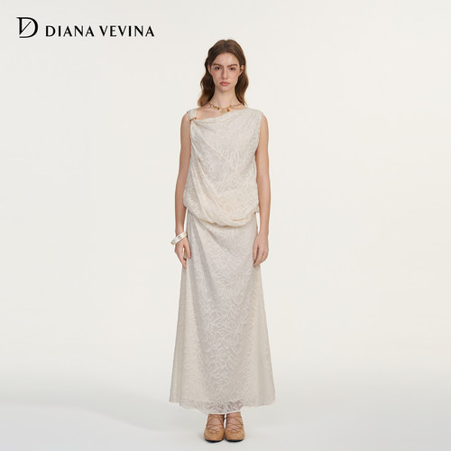 【徐如蓝同款】DIANAVEVINA 26夏新款白色提花褶皱女宽松无袖背心