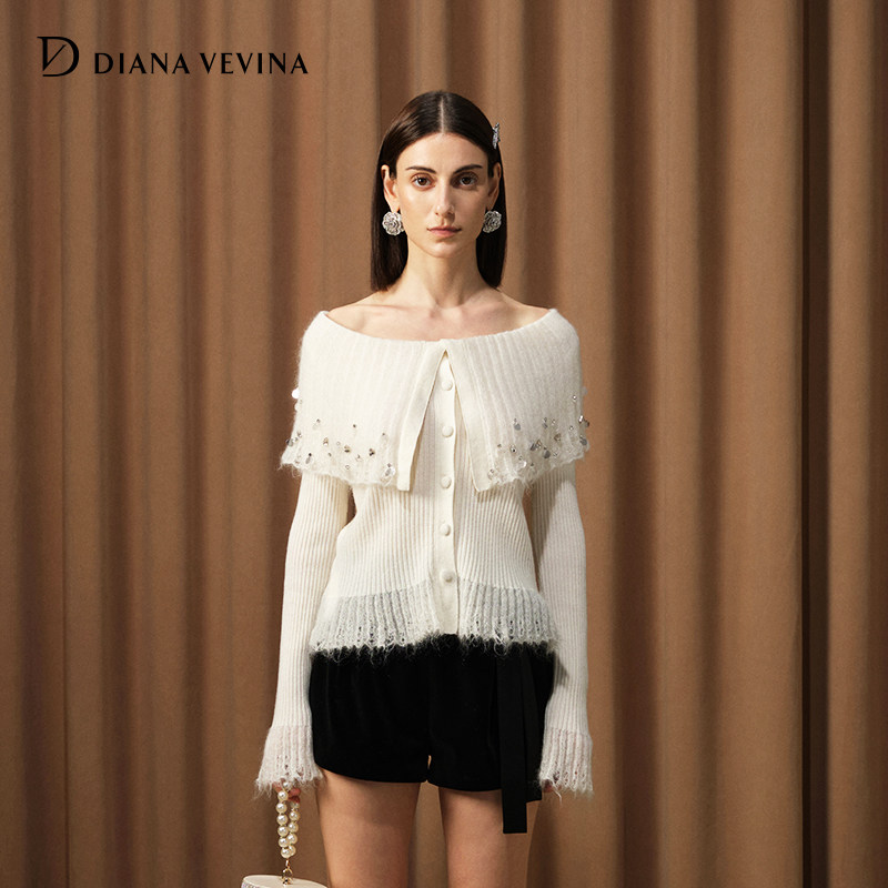 【董璇 孙涵清同款】DIANA VEVINA秋冬新款大翻领毛衣毛针织开衫