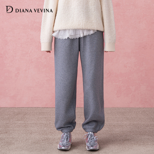 女抽绳休闲裤 DIANAVEVINA2025秋冬新款 拆卸蕾丝花边抓绒束脚卫裤