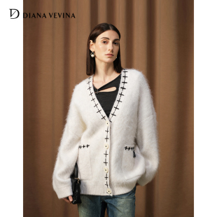 VEVINA冬新款 DIANA 羊驼毛针织手工线迹毛衣开衫 李沐宸同款