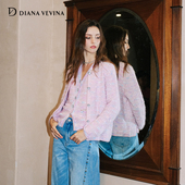 小香风马海毛简约钉珠毛针织毛衣开衫 DIANA VEVINA冬新款