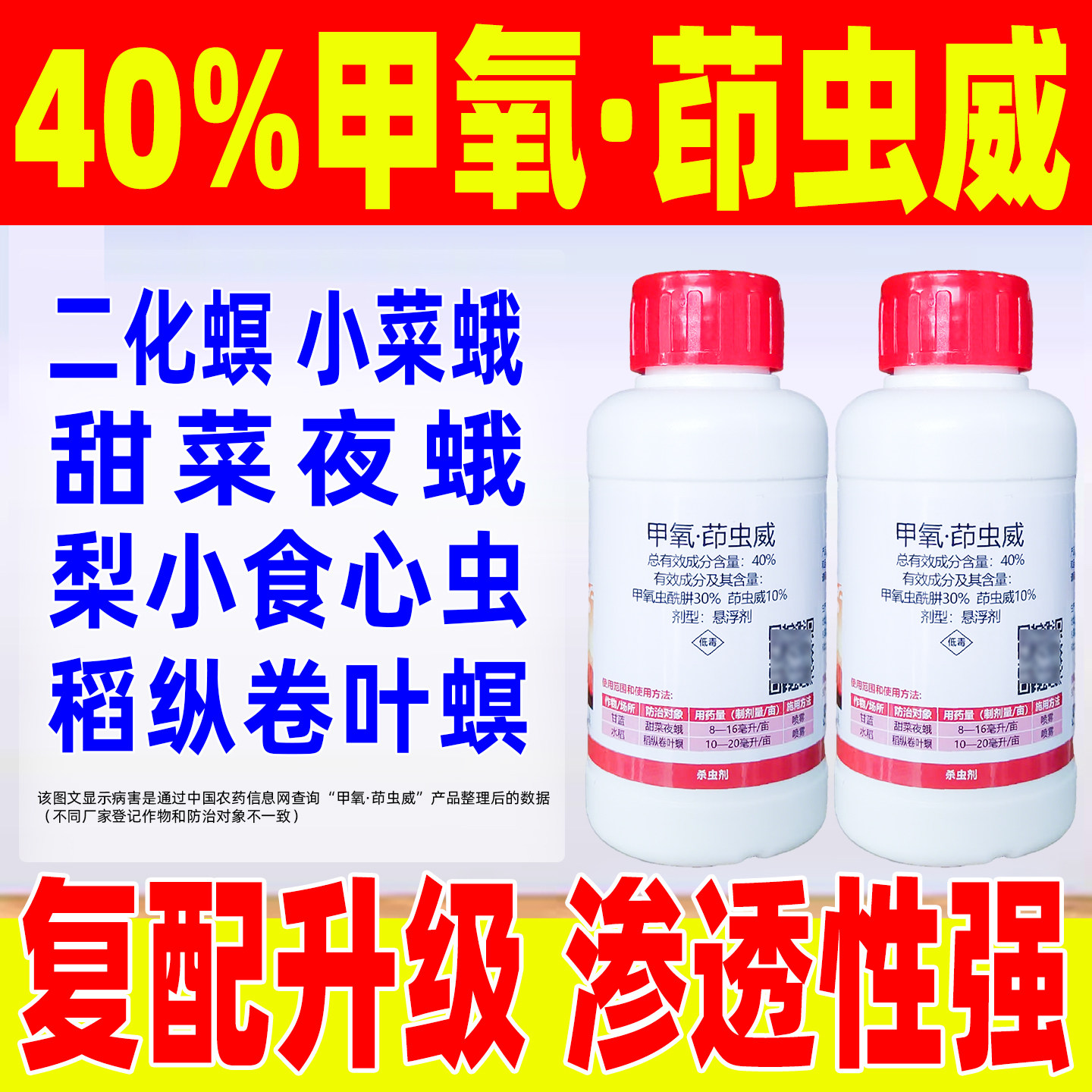 40%甲氧茚虫威二化螟小菜蛾甜菜夜蛾梨小食心虫杀虫剂农药优展