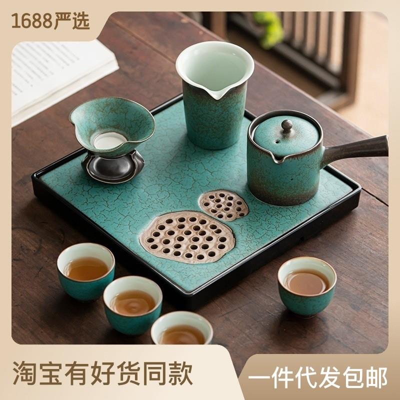 2023新款陶瓷茶具套装茶盘礼盒家用办公室轻奢日式窑变绿茶壶茶杯