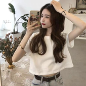 小个子短款 白色短袖 爆款 新款 穿搭高腰露肚脐ins上衣 t恤女纯棉夏季