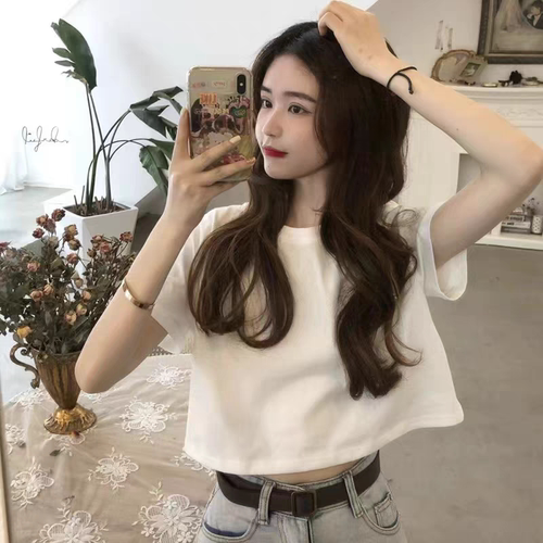 小个子纯棉短款白色短袖t恤女