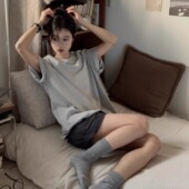 100%纯棉韩版 休闲百搭显白灰色ins上衣 2025新款 纯色短袖 t恤女夏款