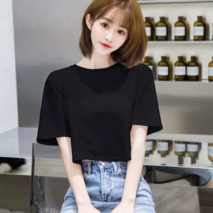 韩系设计感小众百搭黑色短款小个子短袖t恤女宽松2026新款ins上衣